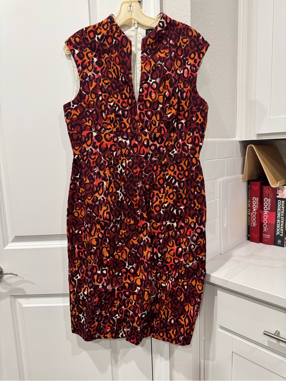 Sleeveless Red & Orange Animal Print Sheath Dress